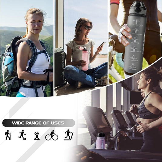 AOHAN 32 oz Water Bottles with Time Marker BPA Free Sport Drinking Bottle with Straw, Dishwasher Safe Lock Cover Leakproof Motivational Water Bottle Non-Toxic Canteen Bottle (Matte Grey) - happygetfit.com
