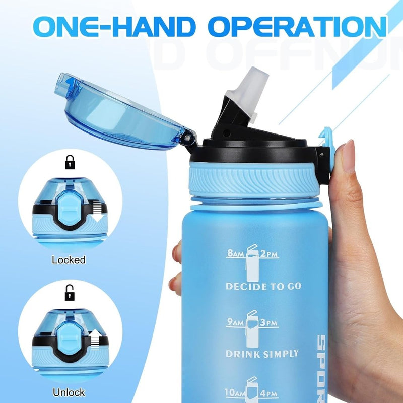 Laad afbeelding in Galerijviewer, AOHAN 32 oz Water Bottles with Time Marker BPA Free Sport Drinking Bottle with Straw, Dishwasher Safe Lock Cover Leakproof Motivational Water Bottle Non-Toxic Canteen Bottle (Blue) - happygetfit.com

