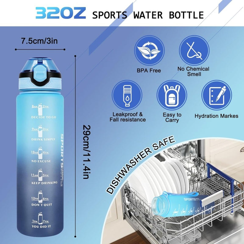 Load image into Gallery viewer, AOHAN 32 oz Water Bottles with Time Marker BPA Free Sport Drinking Bottle with Straw, Dishwasher Safe Lock Cover Leakproof Motivational Water Bottle Non-Toxic Canteen Bottle (Haze Blue) - happygetfit.com
