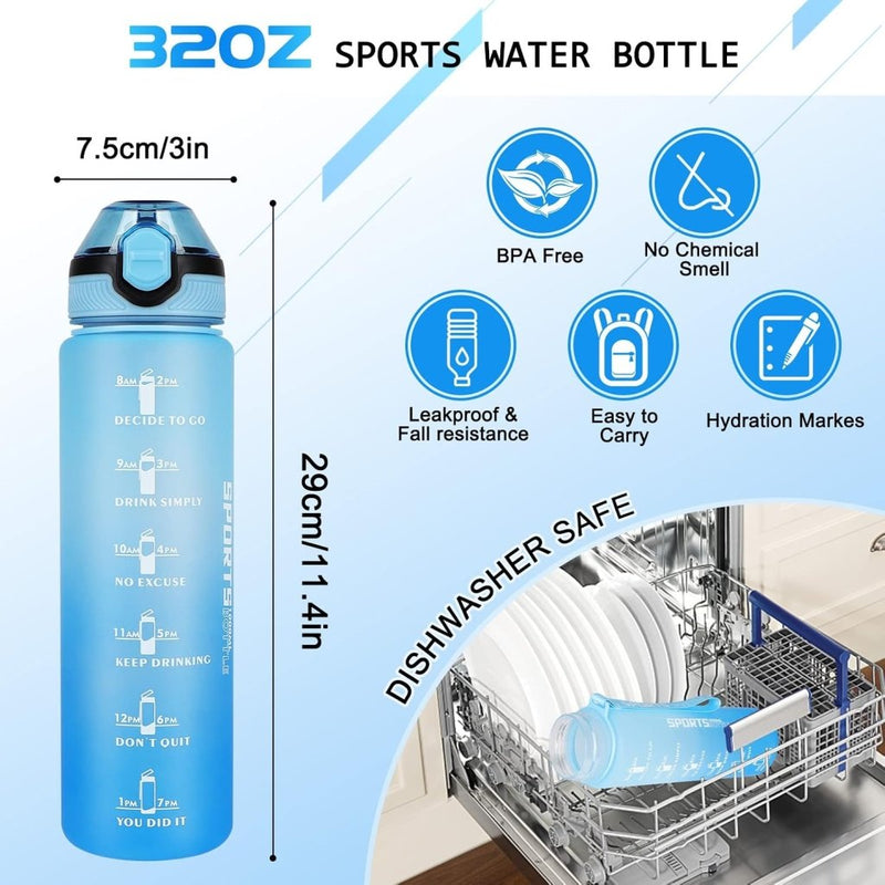 Laad afbeelding in Galerijviewer, AOHAN 32 oz Water Bottles with Time Marker BPA Free Sport Drinking Bottle with Straw, Dishwasher Safe Lock Cover Leakproof Motivational Water Bottle Non-Toxic Canteen Bottle (Blue) - happygetfit.com
