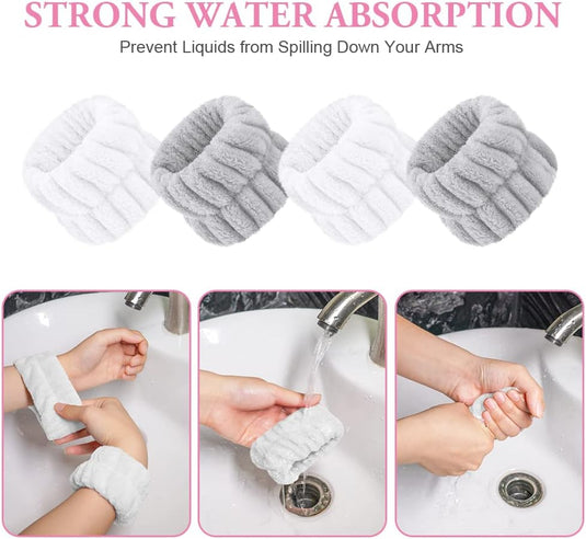AOOWU Polsband, Elastische Microvezel, Gezichtswas, Cosmetica, Haarband, Spa-armbanden voor Absorberende Zweetband voor Vrouwen en Meisjes, Make-up, Pols, Gezichtsverzorging - happygetfit.com