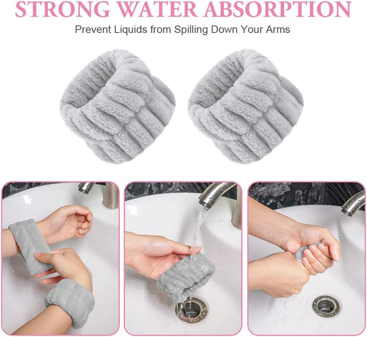 AOOWU Polsband, Elastische Microvezel, Gezichtswas, Cosmetica, Haarband, Spa-armbanden voor Absorberende Zweetband voor Vrouwen en Meisjes, Make-up, Pols, Gezichtsverzorging - happygetfit.com