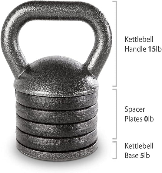 Apex 20lb Adjustable Cast Iron Kettlebell Handle, Compatible with 1” Weight Plates, Up to 50lb Load Capacity for Strength Training, Weightlifting, Home Workouts - happygetfit.com