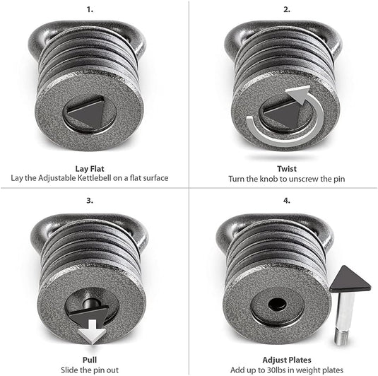 Apex 20lb Adjustable Cast Iron Kettlebell Handle, Compatible with 1” Weight Plates, Up to 50lb Load Capacity for Strength Training, Weightlifting, Home Workouts - happygetfit.com