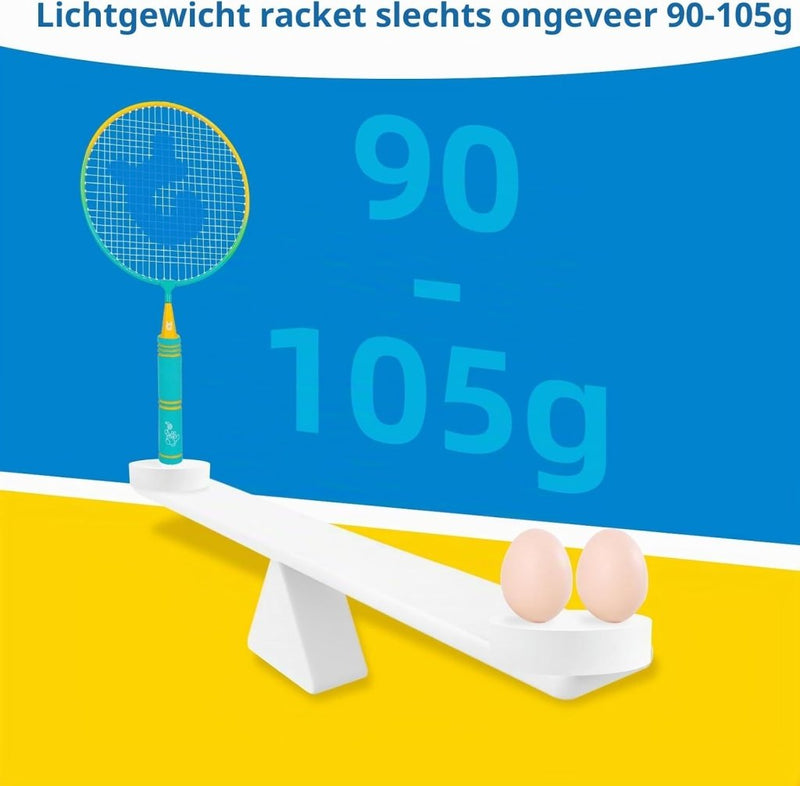 Laad afbeelding in Galerijviewer, Badmintonset kinderen met 2 rackets van 44 cm inclusief 3 shuttles en draagtas – junior badminton – buitensport - happygetfit.com
