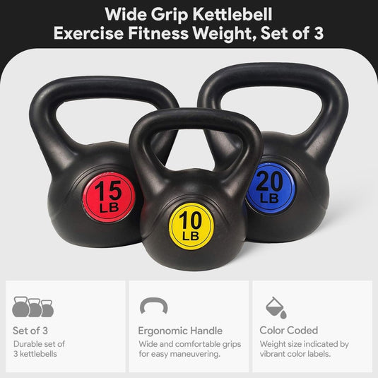 BalanceFrom Vinyl Kettlebell Set, 30/45/50/75 Pound Options – Cement-Filled Strength Training Weights with Ergonomic Grip and Color Coding for Full Body Fitness at Home or Gym - happygetfit.com