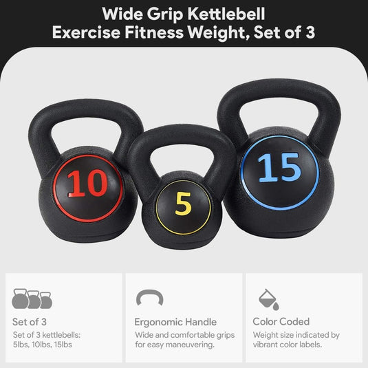 BalanceFrom Vinyl Kettlebell Set, 30/45/50/75 Pound Options – Cement-Filled Strength Training Weights with Ergonomic Grip and Color Coding for Full Body Fitness at Home or Gym - happygetfit.com