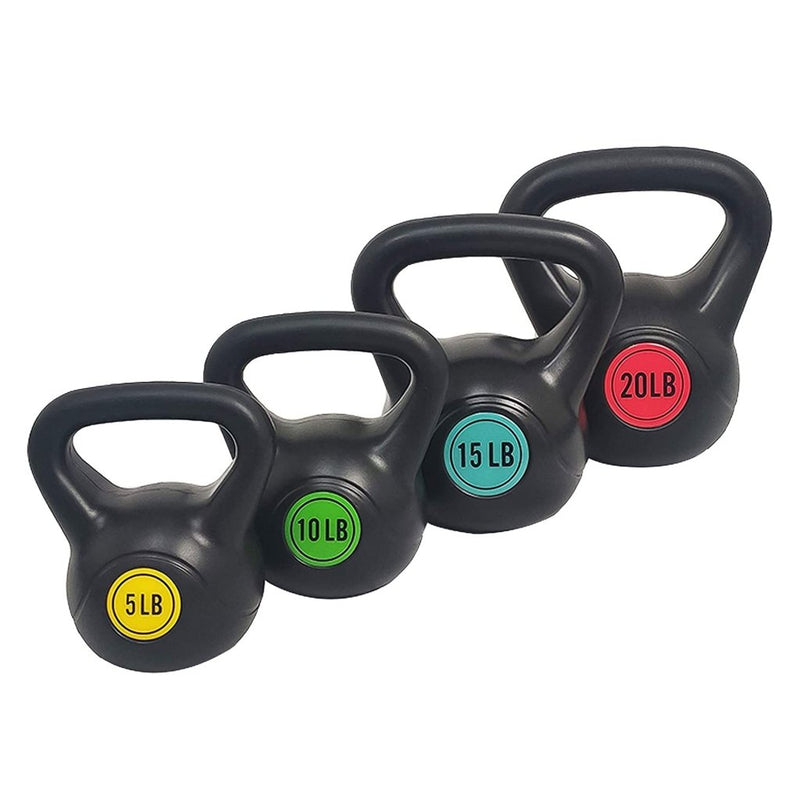 Laad afbeelding in Galerijviewer, BalanceFrom Vinyl Kettlebell Set, 30/45/50/75 Pound Options – Cement-Filled Strength Training Weights with Ergonomic Grip and Color Coding for Full Body Fitness at Home or Gym - happygetfit.com
