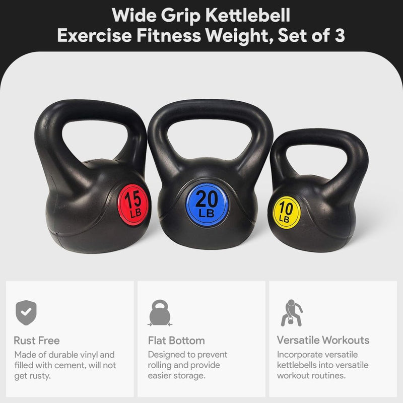 Laad afbeelding in Galerijviewer, BalanceFrom Vinyl Kettlebell Set, 30/45/50/75 Pound Options – Cement-Filled Strength Training Weights with Ergonomic Grip and Color Coding for Full Body Fitness at Home or Gym - happygetfit.com
