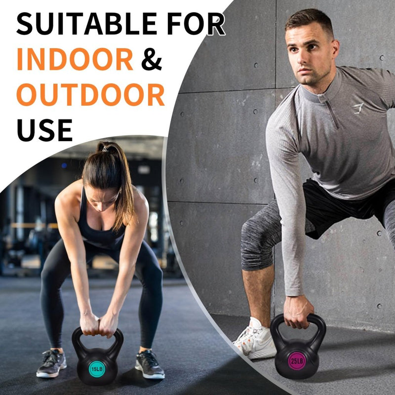 Laad afbeelding in Galerijviewer, BalanceFrom Vinyl Kettlebell Set, 30/45/50/75 Pound Options – Cement-Filled Strength Training Weights with Ergonomic Grip and Color Coding for Full Body Fitness at Home or Gym - happygetfit.com

