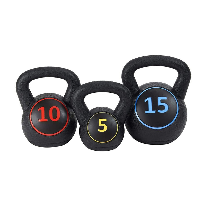 Laad afbeelding in Galerijviewer, BalanceFrom Vinyl Kettlebell Set, 30/45/50/75 Pound Options – Cement-Filled Strength Training Weights with Ergonomic Grip and Color Coding for Full Body Fitness at Home or Gym - happygetfit.com
