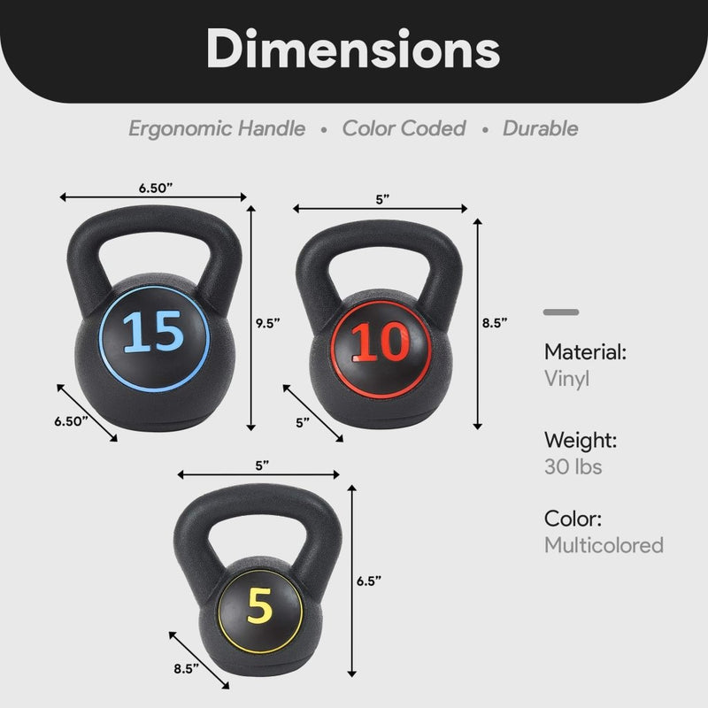 Laad afbeelding in Galerijviewer, BalanceFrom Vinyl Kettlebell Set, 30/45/50/75 Pound Options – Cement-Filled Strength Training Weights with Ergonomic Grip and Color Coding for Full Body Fitness at Home or Gym - happygetfit.com
