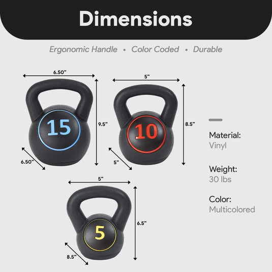 BalanceFrom Vinyl Kettlebell Set, 30/45/50/75 Pound Options – Cement-Filled Strength Training Weights with Ergonomic Grip and Color Coding for Full Body Fitness at Home or Gym - happygetfit.com