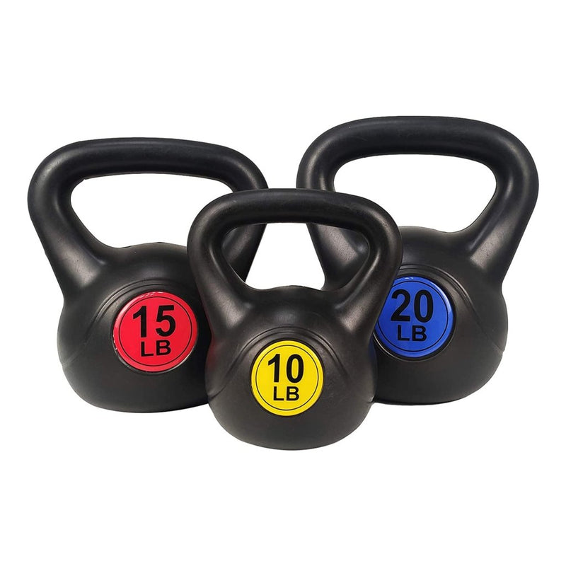 Laad afbeelding in Galerijviewer, BalanceFrom Vinyl Kettlebell Set, 30/45/50/75 Pound Options – Cement-Filled Strength Training Weights with Ergonomic Grip and Color Coding for Full Body Fitness at Home or Gym - happygetfit.com
