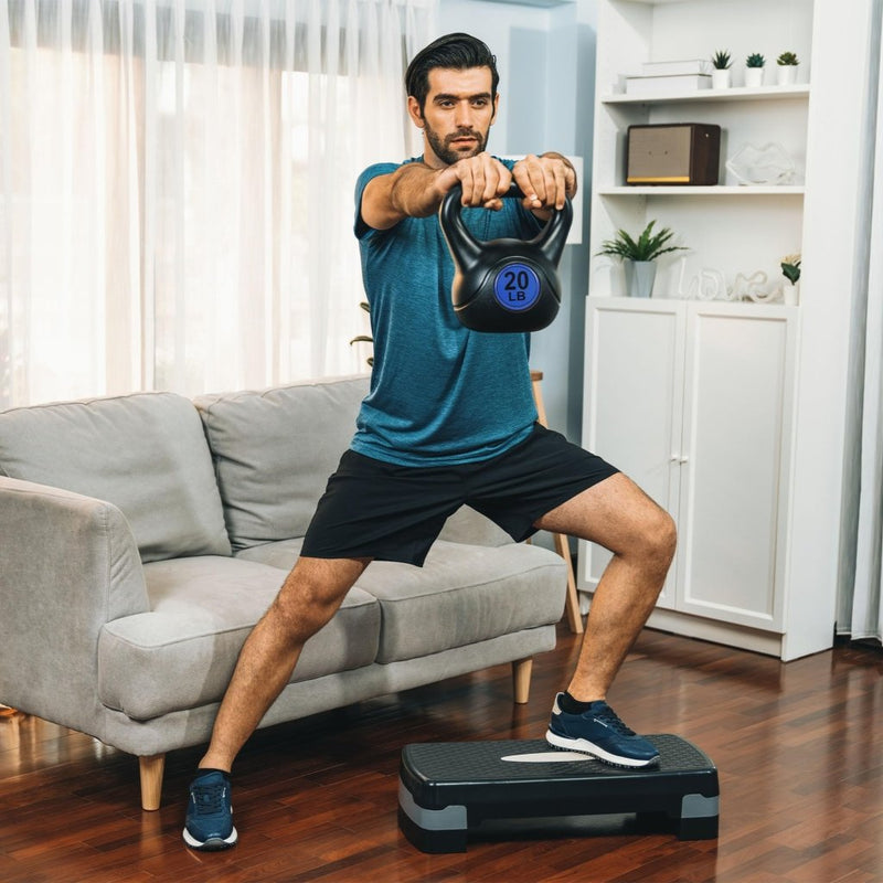 Laad afbeelding in Galerijviewer, BalanceFrom Vinyl Kettlebell Set, 30/45/50/75 Pound Options – Cement-Filled Strength Training Weights with Ergonomic Grip and Color Coding for Full Body Fitness at Home or Gym - happygetfit.com
