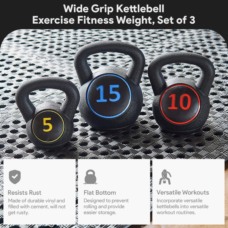 Laad afbeelding in Galerijviewer, BalanceFrom Vinyl Kettlebell Set, 30/45/50/75 Pound Options – Cement-Filled Strength Training Weights with Ergonomic Grip and Color Coding for Full Body Fitness at Home or Gym - happygetfit.com
