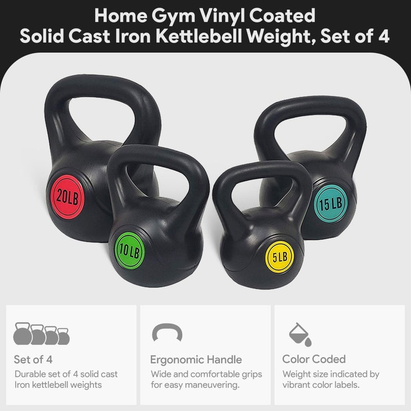 Laad afbeelding in Galerijviewer, BalanceFrom Vinyl Kettlebell Set, 30/45/50/75 Pound Options – Cement-Filled Strength Training Weights with Ergonomic Grip and Color Coding for Full Body Fitness at Home or Gym - happygetfit.com
