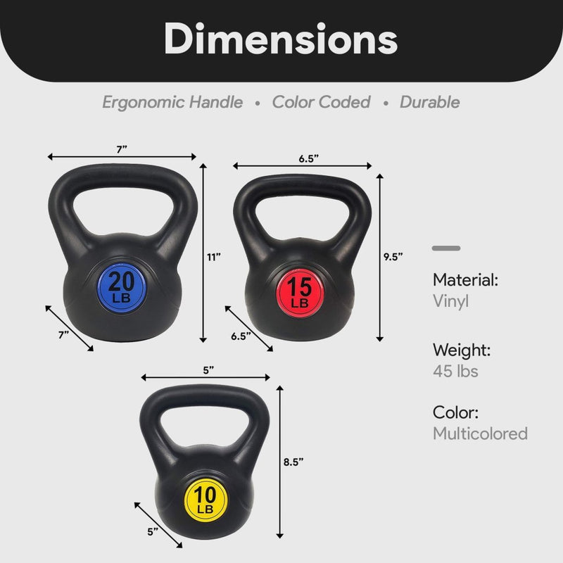 Laad afbeelding in Galerijviewer, BalanceFrom Vinyl Kettlebell Set, 30/45/50/75 Pound Options – Cement-Filled Strength Training Weights with Ergonomic Grip and Color Coding for Full Body Fitness at Home or Gym - happygetfit.com
