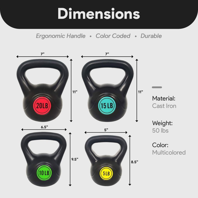 Laad afbeelding in Galerijviewer, BalanceFrom Vinyl Kettlebell Set, 30/45/50/75 Pound Options – Cement-Filled Strength Training Weights with Ergonomic Grip and Color Coding for Full Body Fitness at Home or Gym - happygetfit.com
