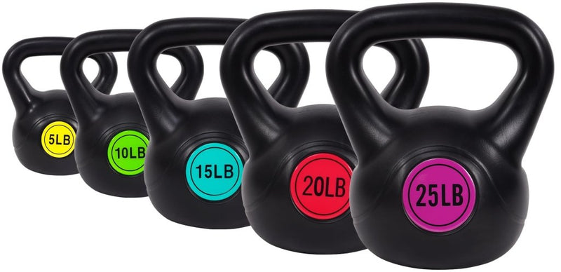 Laad afbeelding in Galerijviewer, BalanceFrom Vinyl Kettlebell Set, 30/45/50/75 Pound Options – Cement-Filled Strength Training Weights with Ergonomic Grip and Color Coding for Full Body Fitness at Home or Gym - happygetfit.com
