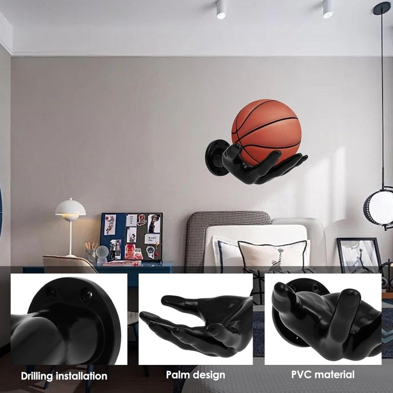 Laad afbeelding in Galerijviewer, Balhouder wandplank handvorm set van 2 zwart - happygetfit.com
