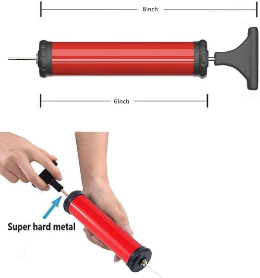 Ballenpomp met 4 ballenpompnaalden, 2 mondstukken en 1 slang voor voetbal, rugbybal, volleybal, basketbal, handbal, ballon, zwemband en andere opblaasbare ballen (rood) - happygetfit.com