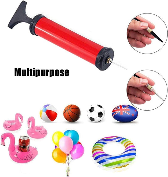 Ballenpomp met 4 ballenpompnaalden, 2 mondstukken en 1 slang voor voetbal, rugbybal, volleybal, basketbal, handbal, ballon, zwemband en andere opblaasbare ballen (rood) - happygetfit.com