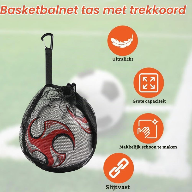 Charger l’image dans la visionneuse de galerie, Ballenzakken 2 stuks van ademend polyester mesh met trekkoord en ophangclip voor voetbal basketbal en volleybal – balopbergtassen – sportballenhouders - happygetfit.com
