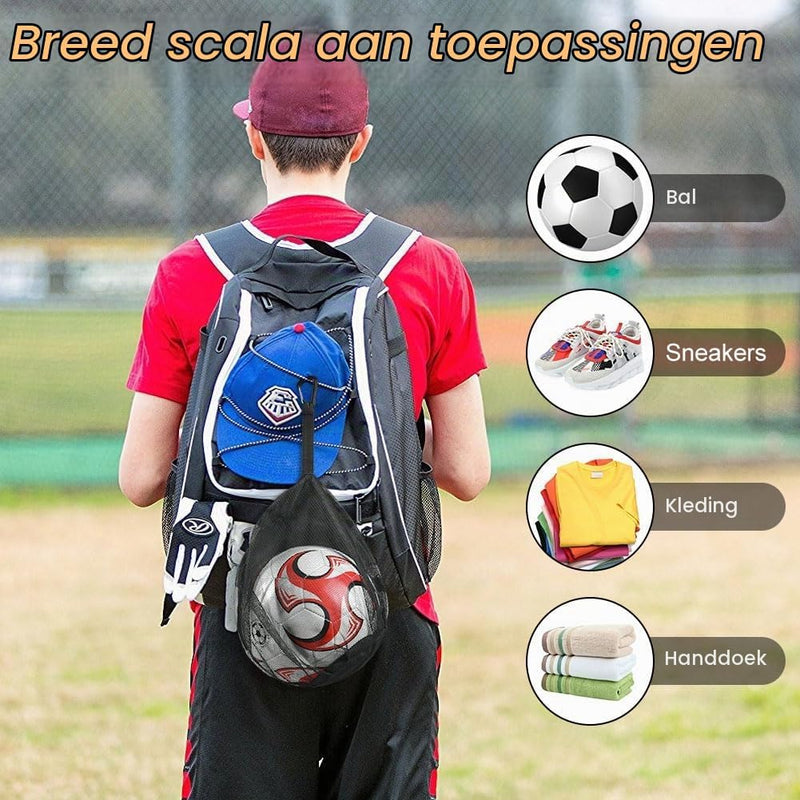 Charger l’image dans la visionneuse de galerie, Ballenzakken 2 stuks van ademend polyester mesh met trekkoord en ophangclip voor voetbal basketbal en volleybal – balopbergtassen – sportballenhouders - happygetfit.com
