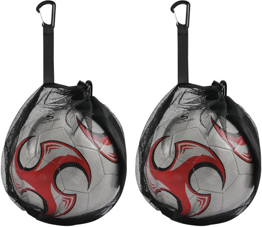 Ballenzakken 2 stuks van ademend polyester mesh met trekkoord en ophangclip voor voetbal basketbal en volleybal – balopbergtassen – sportballenhouders - happygetfit.com
