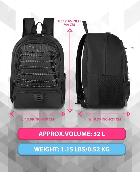 Basketbalrugzak zwart met bal- en schoenenvak - happygetfit.com