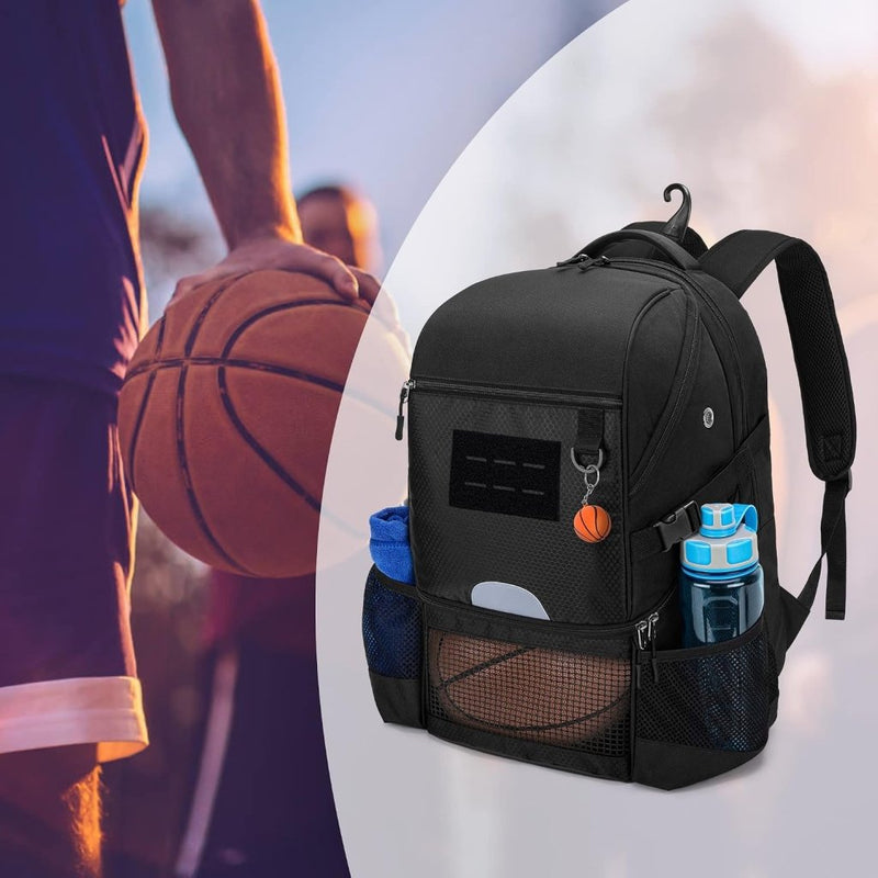 Chargez l'image dans la visionneuse de la galerie, Basketbalrugzak zwart met bal-, schoenenvak en laptopvak - happygetfit.com

