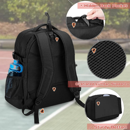Basketbalrugzak zwart met bal-, schoenenvak en laptopvak - happygetfit.com