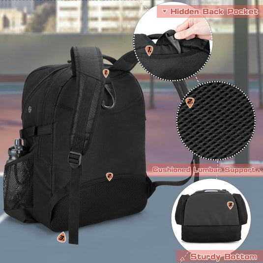 Basketbalrugzak zwart met bal-, schoenenvak en laptopvak - happygetfit.com