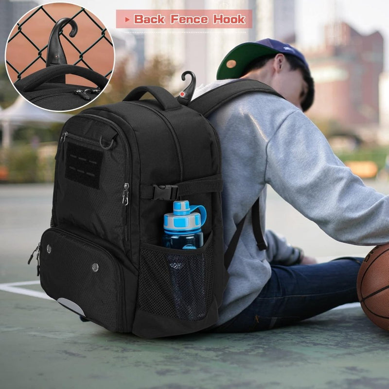 Chargez l'image dans la visionneuse de la galerie, Basketbalrugzak zwart met bal-, schoenenvak en laptopvak - happygetfit.com
