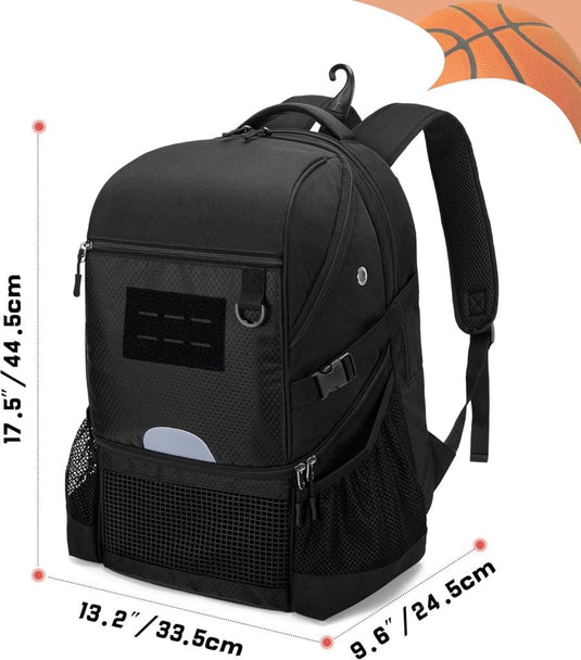 Basketbalrugzak zwart met bal-, schoenenvak en laptopvak - happygetfit.com