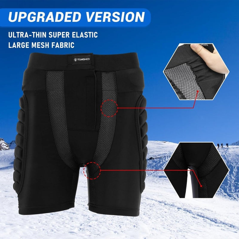 Laad afbeelding in Galerijviewer, Gelegen tegen een besneeuwde berg, de &quot;Optimaliseer je bescherming en comfort met onze warmere broek!&quot; is voorzien van ultradunne, elastische mesh-stof en EVA-pads. Inzetafbeeldingen tonen verstelbare klittenband- en stoffen details.
