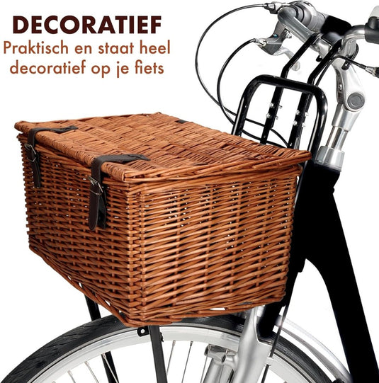Bicycle Gear Rieten Fietsmand Voor - Rotan Fietsmand Stuur 30L - Bakkersmand 45 x 30 x 25 cm - Fietsaccessoires Volwassenen - Fietsmandje voor Oma Fiets, Stadsfiets of Transportfiets - happygetfit.com