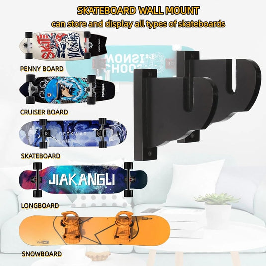 BIJUN Skateboard muurbevestiging, longboard hanger plank display rek, geschikt voor skateboard, longboard, ski's, snowboards, waterski's en elektrisch skateboard (zwart) - happygetfit.com