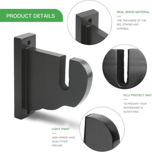 BIJUN Skateboard muurbevestiging, longboard hanger plank display rek, geschikt voor skateboard, longboard, ski's, snowboards, waterski's en elektrisch skateboard (zwart) - happygetfit.com