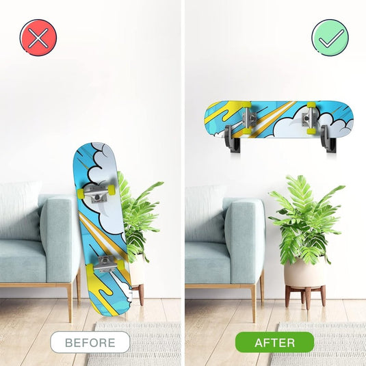 BIJUN Skateboard muurbevestiging, longboard hanger plank display rek, geschikt voor skateboard, longboard, ski's, snowboards, waterski's en elektrisch skateboard (zwart) - happygetfit.com