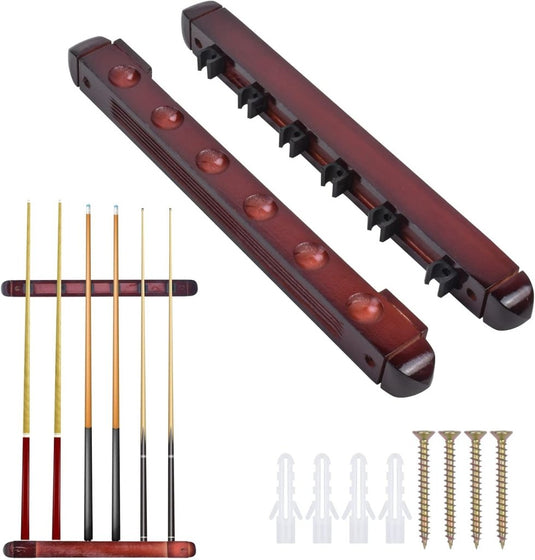 Biljartkeu wandhouder voor 6 keuen – houten keurek voor pool en snooker - happygetfit.com
