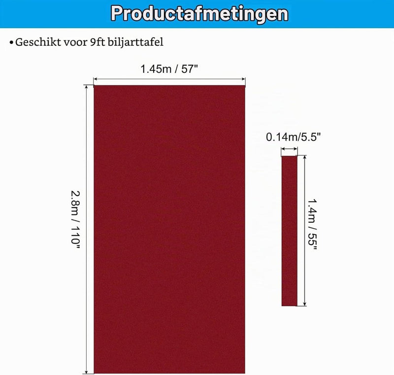 Carica l’immagine nel visualizzatore della galleria, Biljartlaken 9 ft rood met 6 bandenstroken – vervangend biljartdoek – pooltafel accessoires - happygetfit.com
