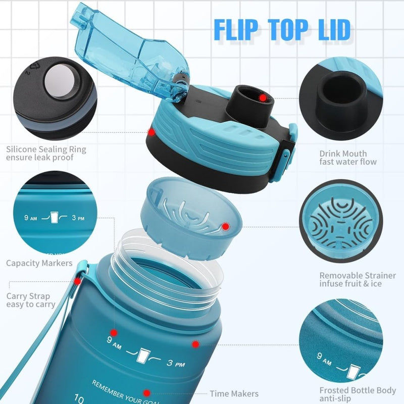 Laad afbeelding in Galerijviewer, 💧 Blijf gehydrateerd met deze BPA - vrije sportfles met tijdmarkering! - happygetfit.com
