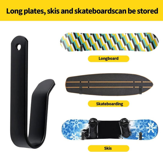 Board wandhouders 2 paar van metaal zwart tot 25 kg – skateboard snowboard longboard wandhaken - happygetfit.com