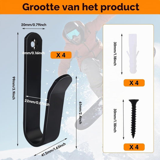 Board wandhouders 4 stuks van metaal zwart – horizontale skateboard snowboard longboard houders - happygetfit.com