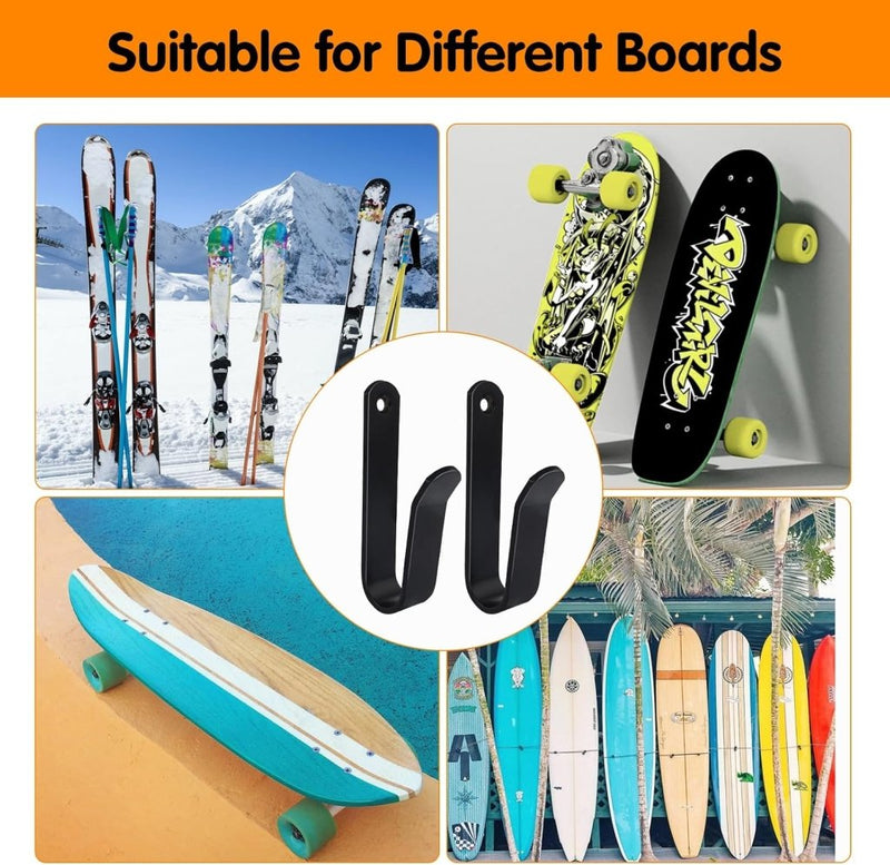 Load image into Gallery viewer, Board wandhouders 4 stuks van metaal zwart – horizontale skateboard snowboard longboard houders - happygetfit.com
