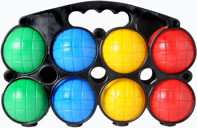 Laad afbeelding in Galerijviewer, Boccia set met 8 kunststof ballen van 69 mm inclusief doelbal en draagmand – tuinspel – werpspel - happygetfit.com
