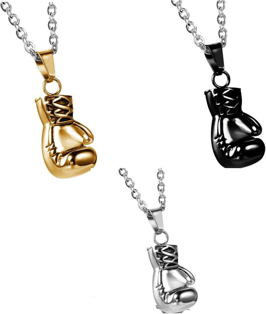 Bokshandschoen ketting van roestvrij staal met hanger en karabijnsluiting – bokssieraden – sportketting - happygetfit.com