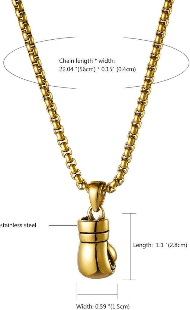 Załaduj obraz do przeglądarki galerii, Bokshandschoen ketting van roestvrij staal met hanger en karabijnsluiting – bokssieraden – sportketting - happygetfit.com
